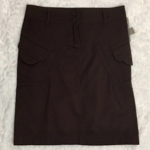 NEW Mango Midi Pencil Skirt Women's Size 2 Brown Snap-Front Pockets MNG Basics - Picture 1 of 9